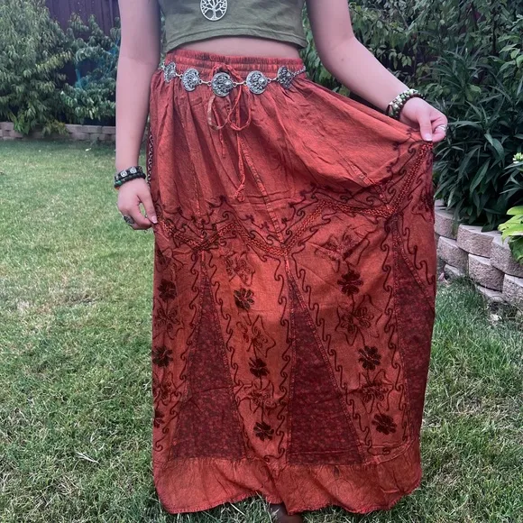 Rustic Patchwork Embroidered Boho Skirt