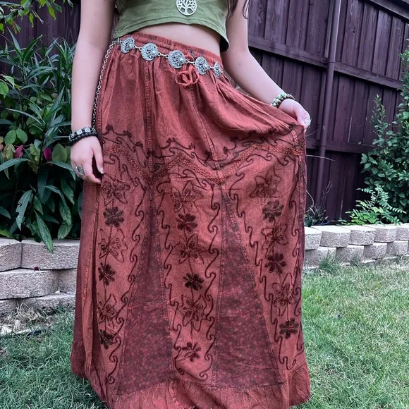 Rustic Patchwork Embroidered Boho Skirt