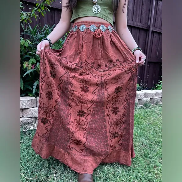 Rustic Patchwork Embroidered Boho Skirt