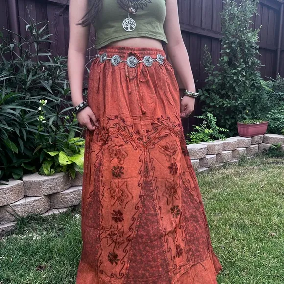 Rustic Patchwork Embroidered Boho Skirt