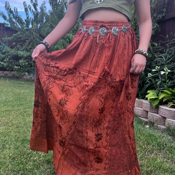 Rustic Patchwork Embroidered Boho Skirt