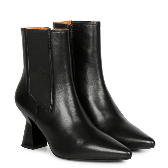 SAINT G ELLIANA BLACK LEATHER SCULPTED HEEL INSIDE ZIP‎ BOOTS Ankle 9