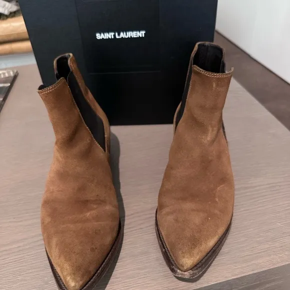 Saint Laurent Men's Brown Suede Chelsea Boots
