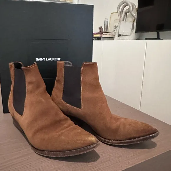 Saint Laurent Men's Brown Suede Chelsea Boots
