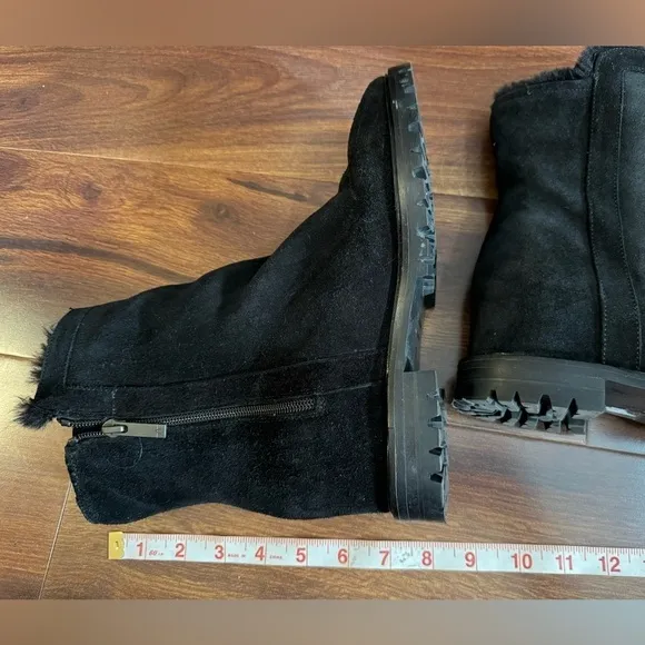🌿SALE🌿AQUATALIA Cate Preppy Black Leather Boots Hidden Wedge Lined Italy 7M