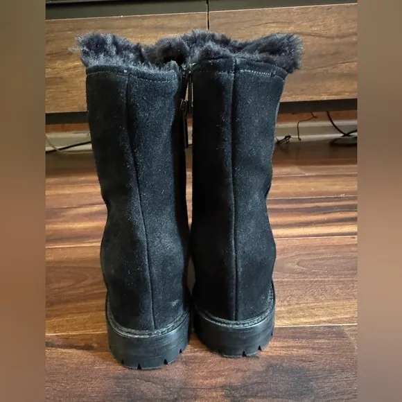 🌿SALE🌿AQUATALIA Cate Preppy Black Leather Boots Hidden Wedge Lined Italy 7M