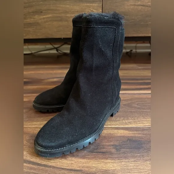 🌿SALE🌿AQUATALIA Cate Preppy Black Leather Boots Hidden Wedge Lined Italy 7M