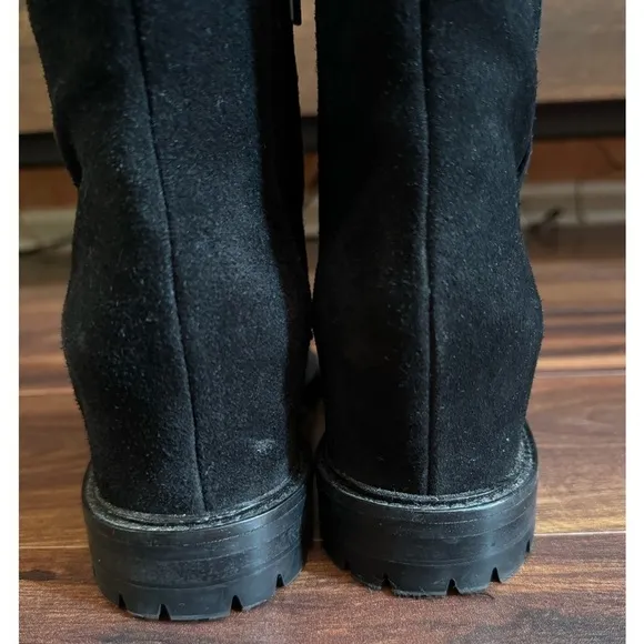 🌿SALE🌿AQUATALIA Cate Preppy Black Leather Boots Hidden Wedge Lined Italy 7M
