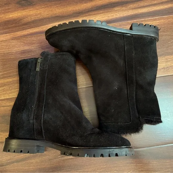 🌿SALE🌿AQUATALIA Cate Preppy Black Leather Boots Hidden Wedge Lined Italy 7M