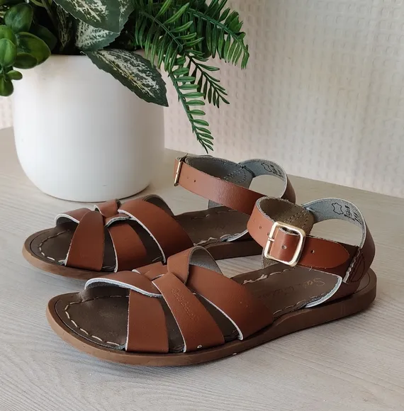 Salt Water Little Girls Tan Leather Upper Sandals Size 12