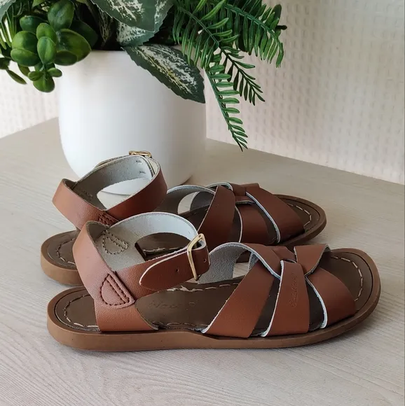 Salt Water Little Girls Tan Leather Upper Sandals Size 12