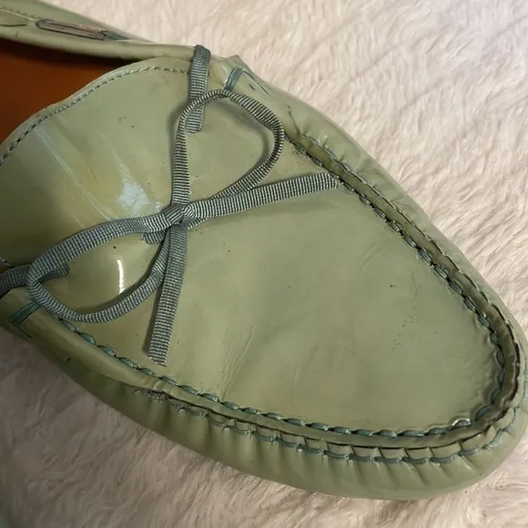 Salvatore Ferragamo Pistachio Green Patten Leather Pointed Toe Bow Loafers