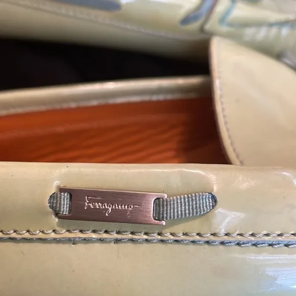 Salvatore Ferragamo Pistachio Green Patten Leather Pointed Toe Bow Loafers