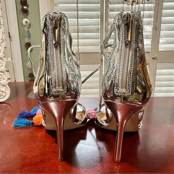Sam Edelman Azela Silver Tassel Lace UP Leather Heel Size 8 NWOT