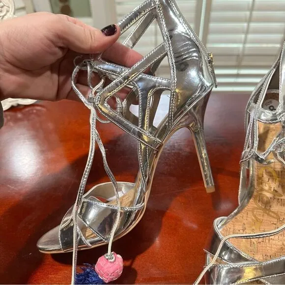 Sam Edelman Azela Silver Tassel Lace UP Leather Heel Size 8 NWOT