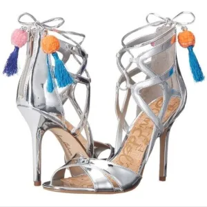 Sam Edelman Azela Silver Tassel Lace UP Leather Heel Size 8 NWOT