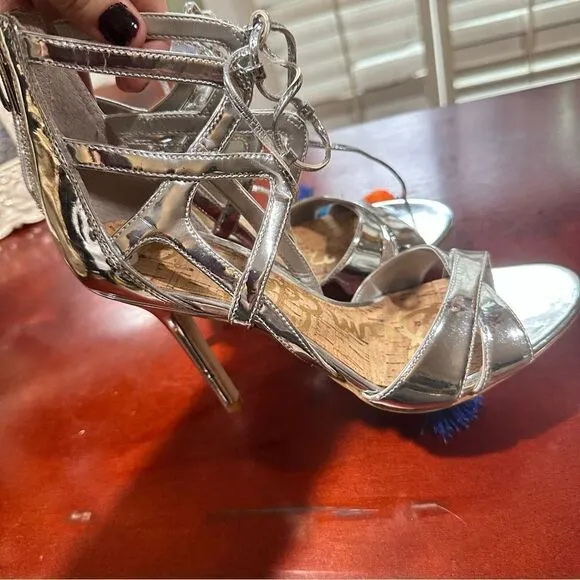 Sam Edelman Azela Silver Tassel Lace UP Leather Heel Size 8 NWOT