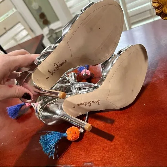 Sam Edelman Azela Silver Tassel Lace UP Leather Heel Size 8 NWOT