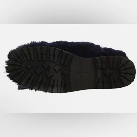 Sam Edelman faux fur winter lace up Pom boots slip on blue black fuzzy navy NWOT