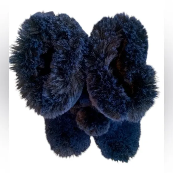Sam Edelman faux fur winter lace up Pom boots slip on blue black fuzzy navy NWOT