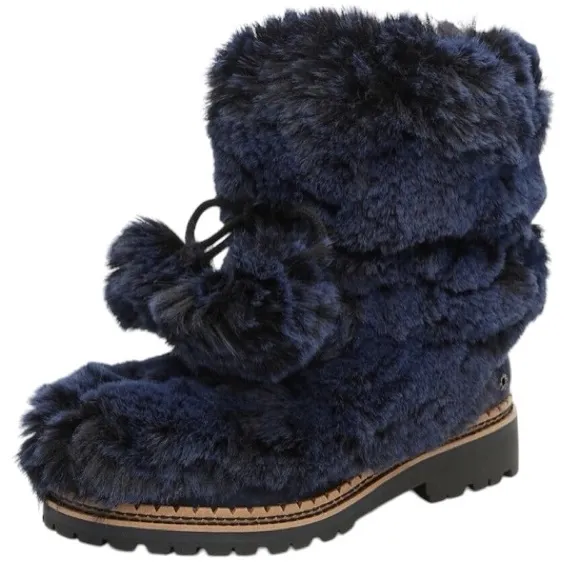 Sam Edelman faux fur winter lace up Pom boots slip on blue black fuzzy navy NWOT