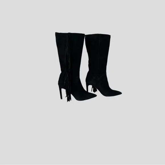 SAM EDELMAN Fayette Fringed Suede Mid-Calf Boots Size 7