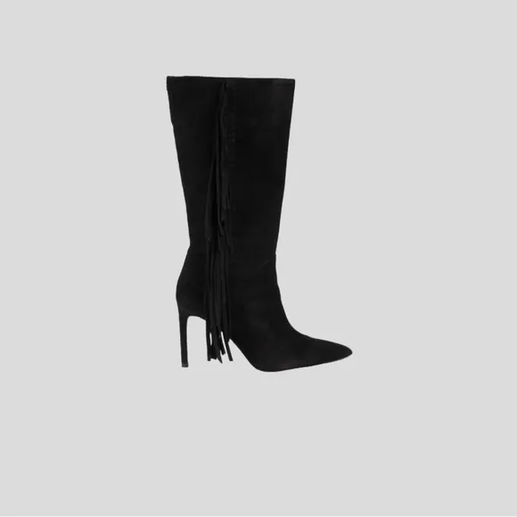 SAM EDELMAN Fayette Fringed Suede Mid-Calf Boots Size 7