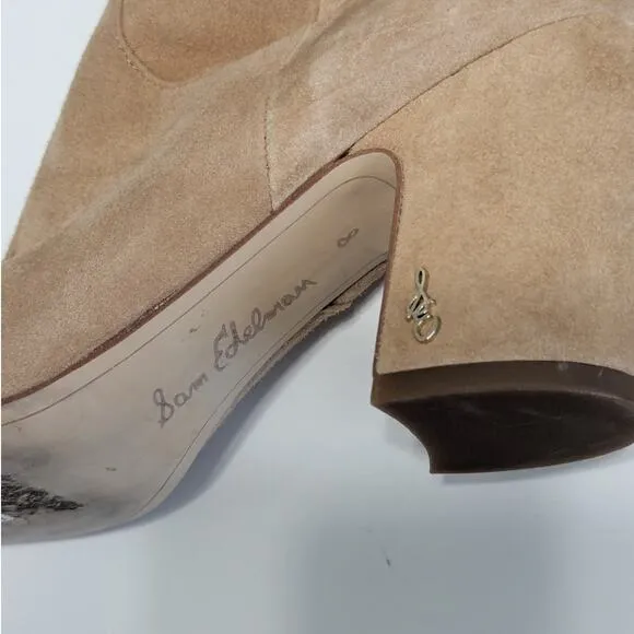 Sam Edelman Hai Knee High Boots Suede Leather Tan Camel Beige Womens 8 Going Out