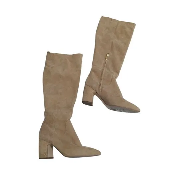 Sam Edelman Hai Knee High Boots Suede Leather Tan Camel Beige Womens 8 Going Out