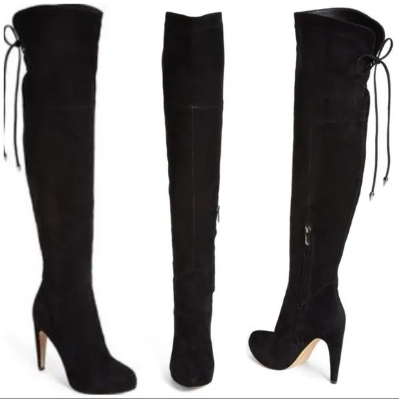 Sam Edelman “Kayla” OTK Black Suede Boots 7 EUC