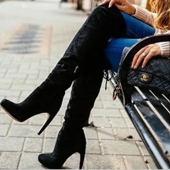 Sam Edelman “Kayla” OTK Black Suede Boots 7 EUC