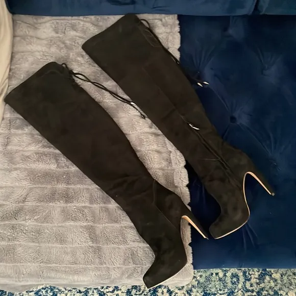 Sam Edelman “Kayla” OTK Black Suede Boots 7 EUC
