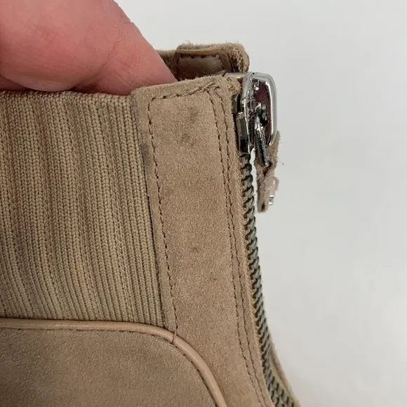 Sam Edelman Leone combat suede boots zipper tan shoe women lug chunky new 9.5