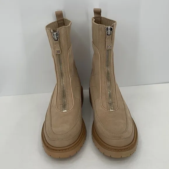 Sam Edelman Leone combat suede boots zipper tan shoe women lug chunky new 9.5
