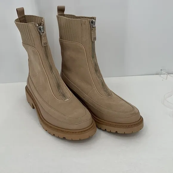 Sam Edelman Leone combat suede boots zipper tan shoe women lug chunky new 9.5