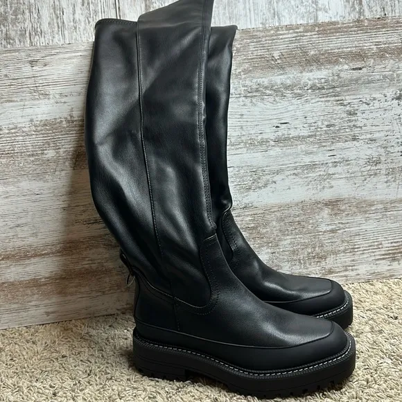 Sam Edelman Lerue Womens Faux Leather Lug Sole Over-The-Knee Boots Sz 7
