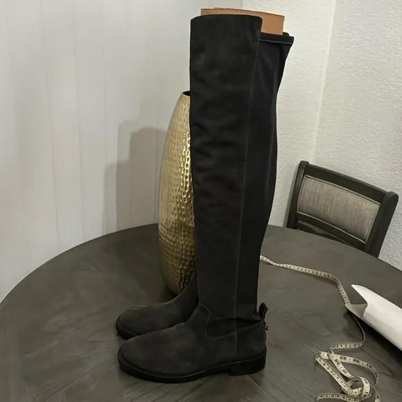 Sam Edelman Narisa Moonlight Grey Suede Rounded Toe Over The Knee Boots