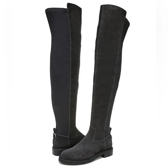 Sam Edelman Narisa Moonlight Grey Suede Rounded Toe Over The Knee Boots