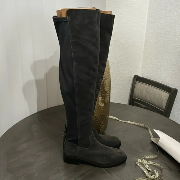 Sam Edelman Narisa Moonlight Grey Suede Rounded Toe Over The Knee Boots