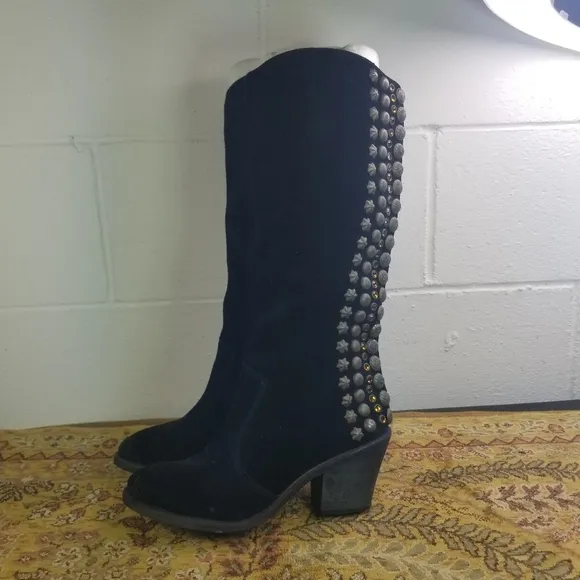 Sam Edelman Nelle black suede embellished studded boots