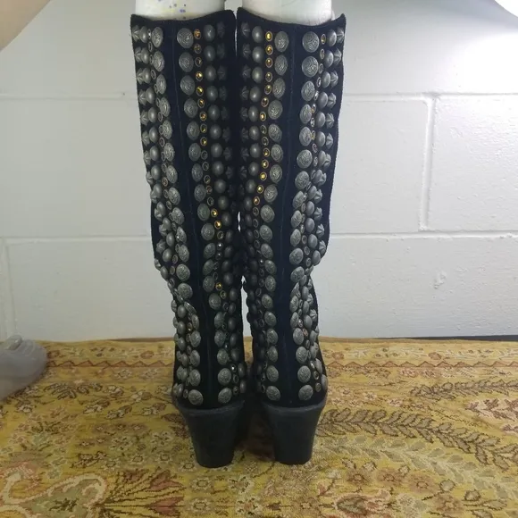 Sam Edelman Nelle black suede embellished studded boots