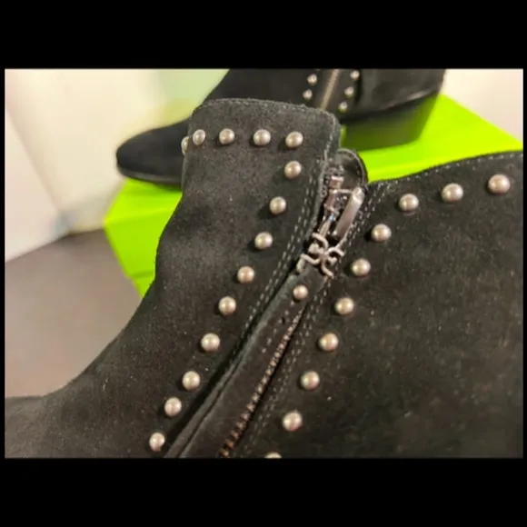 Sam Edelman Paola Studded Suede Leather Ankle Boot Bootie Black Size 7.5M