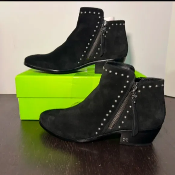 Sam Edelman Paola Studded Suede Leather Ankle Boot Bootie Black Size 7.5M