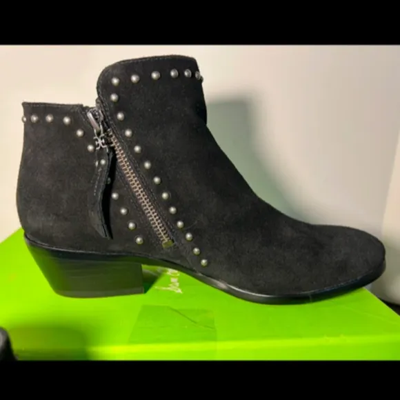 Sam Edelman Paola Studded Suede Leather Ankle Boot Bootie Black Size 7.5M