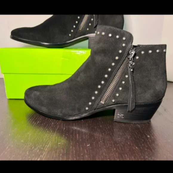 Sam Edelman Paola Studded Suede Leather Ankle Boot Bootie Black Size 7.5M