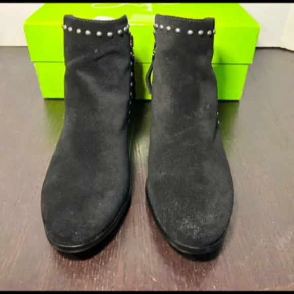 Sam Edelman Paola Studded Suede Leather Ankle Boot Bootie Black Size 7.5M
