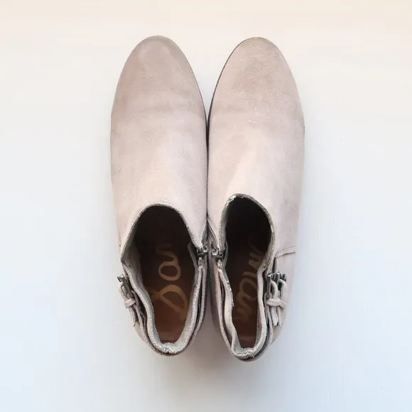 Sam Edelman Petal Grey Suede Leather Block Heel Almond Toe Ankle Boots / Booties