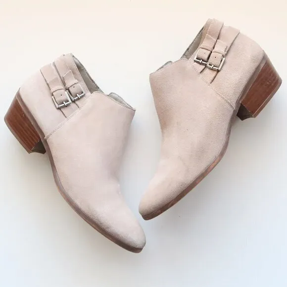 Sam Edelman Petal Grey Suede Leather Block Heel Almond Toe Ankle Boots / Booties