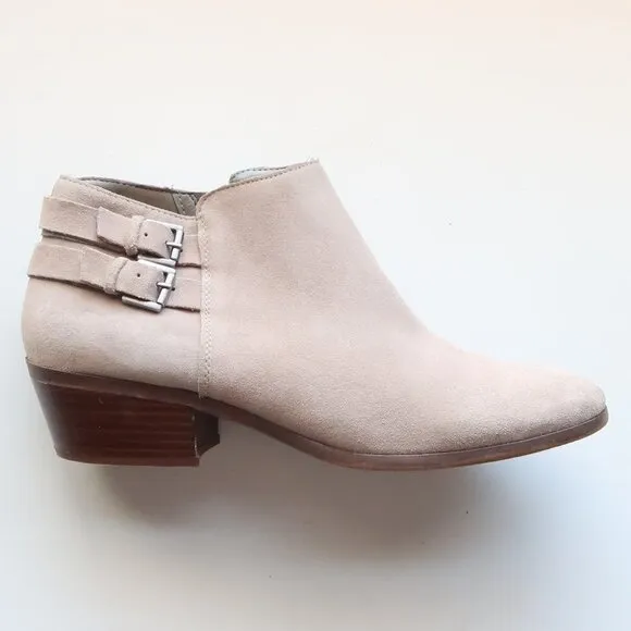 Sam Edelman Petal Grey Suede Leather Block Heel Almond Toe Ankle Boots / Booties