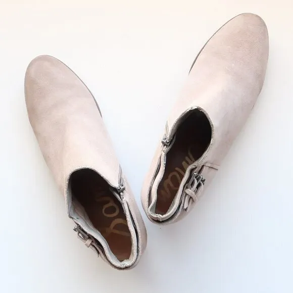 Sam Edelman Petal Grey Suede Leather Block Heel Almond Toe Ankle Boots / Booties
